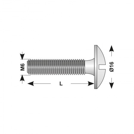 Bolt filetat M6 cu cap slot semirotund fara saibe si piulite, otel, zincat, Rocast