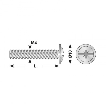 Surub M4 cu cap bombat locas cruciform combi z, otel, nichelat, Rocast