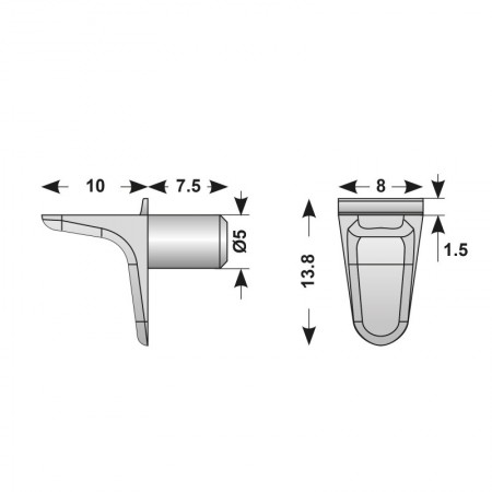 Mini-suport de raft cu un stift R5 mm, zamac, nichelat, Rocast