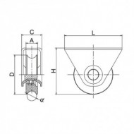 Roata culisanta cu un rulment, D58 mm, 17 x 28 x 64 mm, max. 100 kg, suport exterior, profil U, Rocast