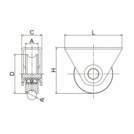 Roata culisanta cu doi rulmenti, D58 mm, 26 x 37 x 67 mm, max. 150 kg, suport exterior, profil U, Rocast