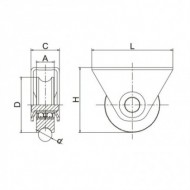 Roata culisanta cu doi rulmenti, D68 mm, 25 x 35 x 80 mm, max. 180 kg, suport exterior, profil U, Rocast