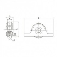 Roata culisanta cu un rulment, D58 mm, 17 x 26 x 10 mm, max. 100 kg, suport interior, profil U, Rocast