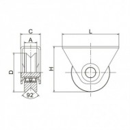 Roata culisanta cu doi rulmenti, D58 mm, 26 x 37 x 67 mm, max. 150 kg, suport exterior, profil V, Rocast