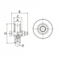 Roata culisanta cu un rulment, D58 mm, 17 x 24 x (M10 x 55) mm, max. 100 kg, fara suport, profil U, Rocast