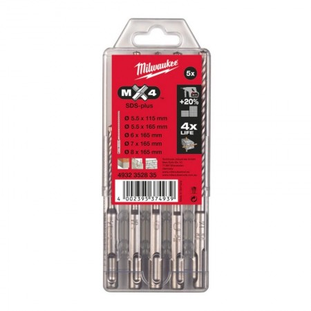 Set de burghie MX4 pentru ciocan rotopercutor SDS-plus - gama Heavy-Duty, 5 piese,  MILWAUKEE