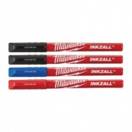 Set de 4 markere cu varf subtire 2 x negre, 1 x albastru, 1 x rosu, INKZALL, Milwaukee