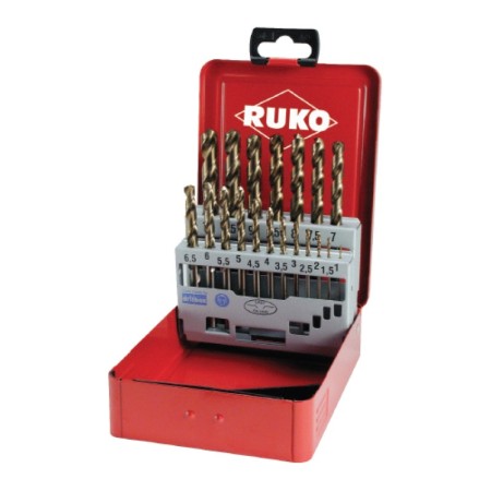 Set de 50 burghie spirale, DIN 338, tip VA, HSSE-Co 5, cutie din otel, RUKO