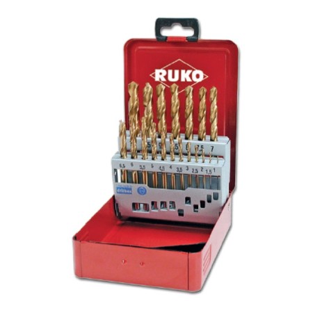 Set de 19 burghie elicoidale, DIN 338, tip N, HSS-G TiN, cutie din otel, RUKO