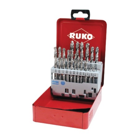 Set de 17 burghie elicoidale cu carbura, DIN 338 tip N, HSS-G - TC Tecrona, cutie din otel, RUKO