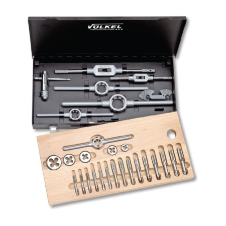 Trusa filetare cu tarozi de mana si filiere, HSS, metric, M3 - M12, set 17 piese, VOLKEL