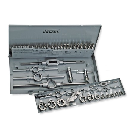 Trusa filetare cu tarozi de mana si filiere, HSS, metric, M3 - M20, fara burghiu, set 30 piese, VOLKEL
