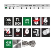 Set de 19 burghie spirale, DIN 338, TL 3000, HSSE-Co 5, cutie din plastic, RUKO