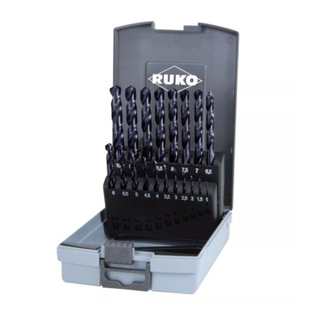 Set de 19 burghie elicoidale DIN 338 tip VA, HSSE-Co 5 TiAlN, cutie din plastic, RUKO