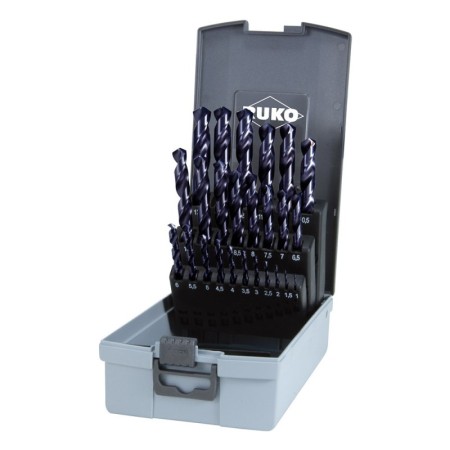 Set de 25 burghie elicoidale DIN 338 tip VA, HSSE-Co 5 TiAlN, cutie din plastic, RUKO