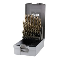 Set de 25 burghie spirale, DIN 338, tip UNI, HSSE-Co5 TiAlN, cutie din plastic, RUKO