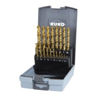 Set de 19 burghie elicoidale, DIN 338, tip N, HSS-G TiN, cutie din plastic, RUKO