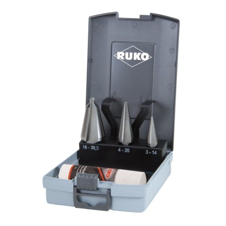 Set de 3 + 1 burghie conice, HSS - Co 5, Caseta din plastic, RUKO