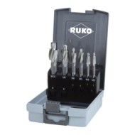 Set de 6 adancitoare pentru gauri centrate, HSSE-Co5 cu ghidaj fix, DIN 373, Caseta din plastic, RUKO