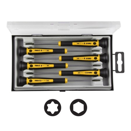 Seturi de surubelnite de precizie lama cu profil circular -  6 piese, 4x Torx, 2x Inbus cu cap sferic, seria 240,, Felo