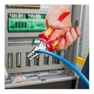Cleste de sertizat lateral, forma semirotunda pentru pini terminali, manere cu manson bicomponent VDE 1000 V, Knipex