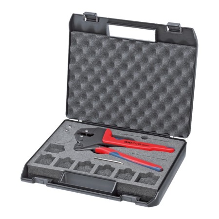 Cleste Crimp-System simplu (fara bacuri) si cutie din plastic captusita cu burete pentru bacuri si locatoare, Knipex