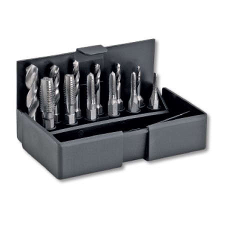 Set de 6 tarozi bit inchHexTap S inch, HSS-G + burghiu + cap prindere, caseta din plastic, VOLKEL