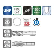 Tarozi universali HSS-E VAP, banda alba, filet UNF, ≈ DIN 371-376, VOLKEL