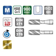 Tarozi de masina, universali, HSS-E TiN, filet metric, Forma C 35 grade-RSP, DIN 371-376, VOLKEL