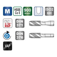 Tarozi de masina, universali, HSS-E Co5 VAP, filet metric, Forma C 35 grade-RSP, DIN 371-376, VOLKEL