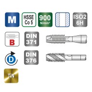 Tarozi de masina, universali, HSS-E Co5 TiN, filet metric, Forma B, DIN 371-376, VOLKEL