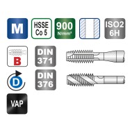 Tarozi de masina, universali, HSS-E Co5 VAP, filet metric, Forma B, DIN 371-376, VOLKEL