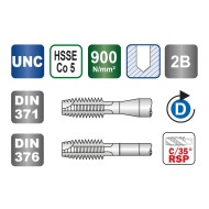 Tarozi de masina, universali, Forma C 35 grade-RSP HSS-E, filet UNC, ≈ DIN 371-376, VOLKEL