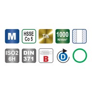 Tarod de masina universal, HSSE Co5 TiN, forma B, banda verde, DIN 371, VOLKEL