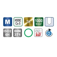Tarod de masina universal, HSSE Co5 TiN, forma C - 39 grade RSP, banda verde, DIN 371, VOLKEL