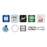 Set TwinBox, tarod HSS-E VAP, banda alba + burghiu, DIN 371-376, VOLKEL