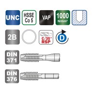 Tarozi universali HSS-E VAP, banda alba, filet UNC, ≈ DIN 371-376, VOLKEL