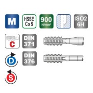 Tarozi de masina, universali, HSS-E, filet metric, DIN 371-376, VOLKEL