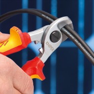 Clesti de taiat cabluri de Cu si Al, cu suprafata cromata si manere, manson bicomponent VDE 1000 V, Knipex