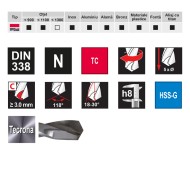 Set burghie cu carbura elicoidale, DIN 338, tip N, HSS-G, cu placuta din carbura lipita TECRONA, 17 piese, Ruko