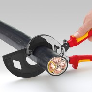 Cleste cu clichet (3 trepte) pentru taierea cablurilor de Cu si Al (60 mm), cu manson bicomponent VDE 1000 V, L 320, Knipex
