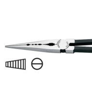 Cleste cu falci semi-rounde lungi subtiri, cu profil ondulat, cu strat negru protector lustruit si cu manson din plastic, Knipex
