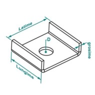 Placuta U, Orificiu Ø 14 mm, 40 x 46 x 2.5 mm pentru profile, Rocast