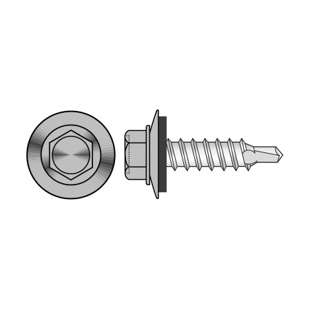 Surub autoforant cap hexagonal + saiba cauciucata EPDM ø14 mm pentru prindere constructii lemn, Rocast