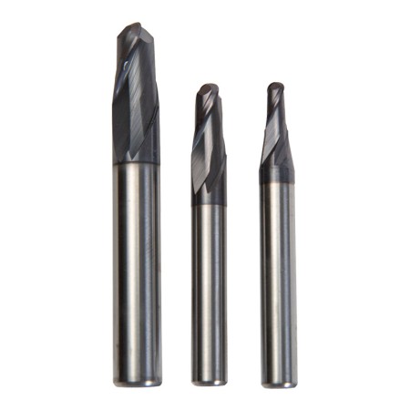 Set de freze radiale din carbura, acoperire de TiAlN, cu cap sferic pentru taiere frontala, coada cilindrica, Optimum