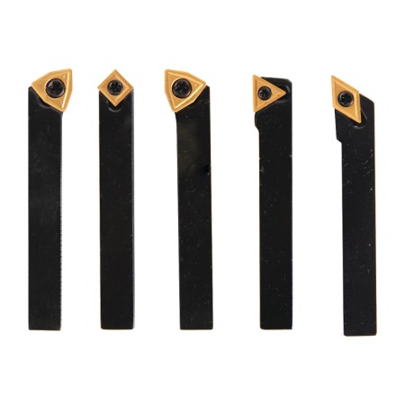 Set de 5 cutite de strung pentru strunjire exterioara - 8 mm - Set 1, cu placute din carbura si acoperire TiN, Optimum