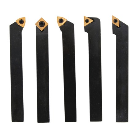 Set de 5 cutite de strung pentru strunjire exterioara - 12 mm - Set 3, cu placute din carbura si acoperire TiN, Optimum