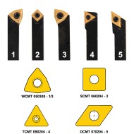 Set de 5 cutite de strung pentru strunjire exterioara - 8 mm - Set 1, cu placute din carbura si acoperire TiN, Optimum