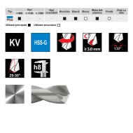 Burghie DUBLE EXTRA-SCURTE, tip KV, HSS-G - gama profesionala, RUKO