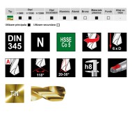 Burghie elicoidale, DIN 345, tip N, cu coada Morse, HSSE-Co 5 TiN - gama profesionala, RUKO